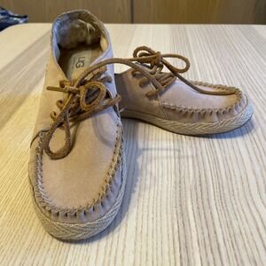 UGG Shoes Size 5.5 Australia Azin Brown Tan Leather Moccasin Lace-Up Espadrille